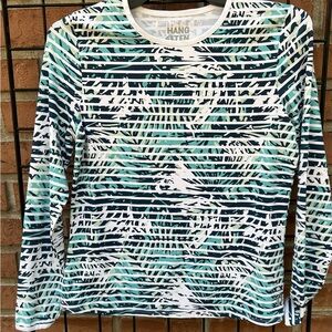 Hang Ten Women's Tropical Striped Long Sleeve - Black and Green Swim Shirt